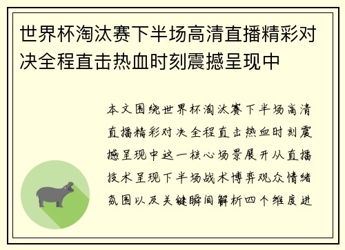 世界杯淘汰赛下半场高清直播精彩对决全程直击热血时刻震撼呈现中